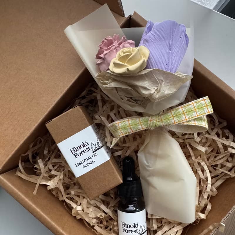 森語花禮-水泥擴香石花束 × 精油香氛禮盒組