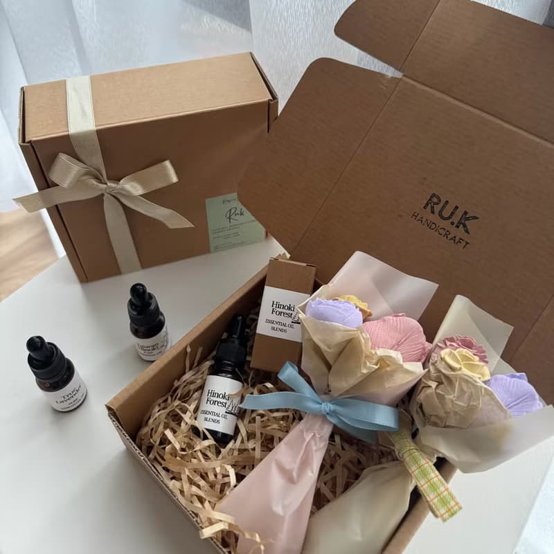 森語花禮-水泥擴香石花束 × 精油香氛禮盒組