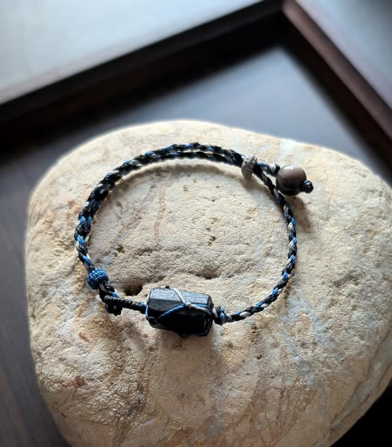 黑碧璽原礦&銀曜石編織手環│護身符│避邪擋煞│防小人