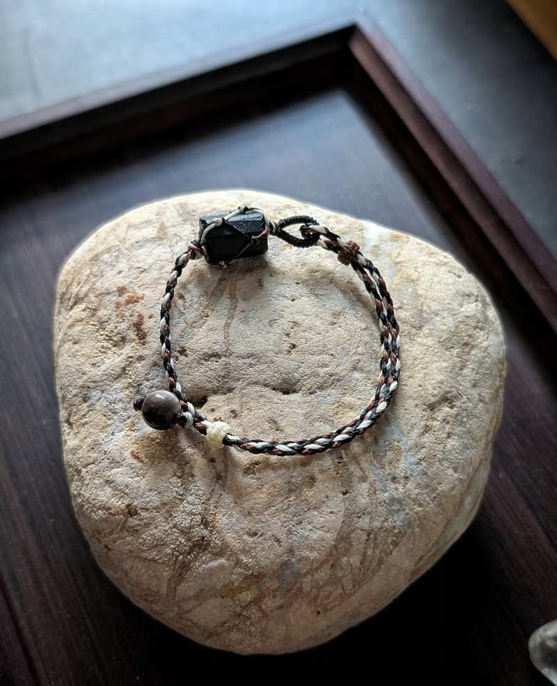 黑碧璽原礦&銀曜石編織手環│護身符│避邪擋煞│防小人