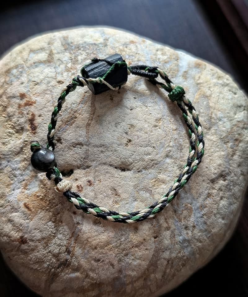 黑碧璽原礦&銀曜石編織手環│護身符│避邪擋煞│防小人
