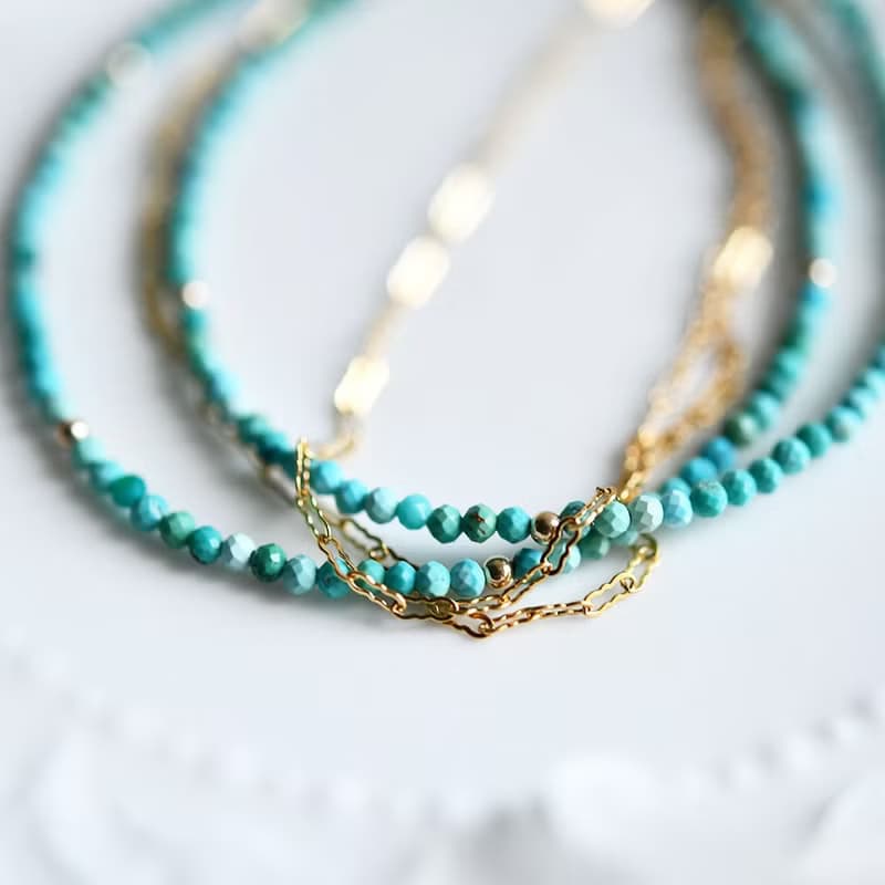 人生の守護石 ターコイズと波チェーンの2連ブレスレット 12月誕生石