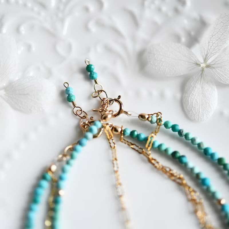 人生の守護石 ターコイズと波チェーンの2連ブレスレット 12月誕生石