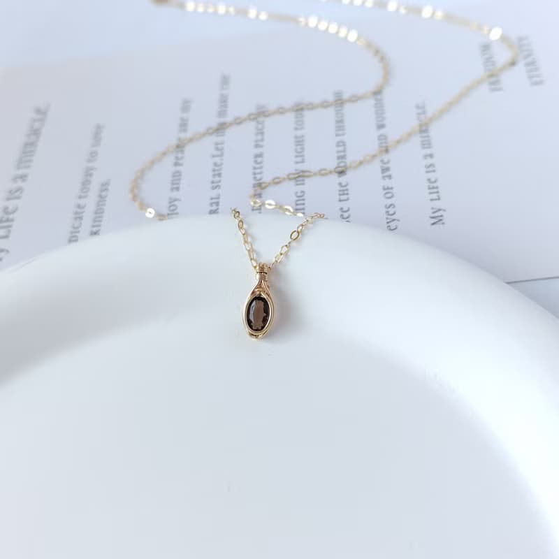 茶晶吊墜 水晶鎖骨鏈 小顆天然石吊墜 14k包金項鍊墜精緻迷你墜子