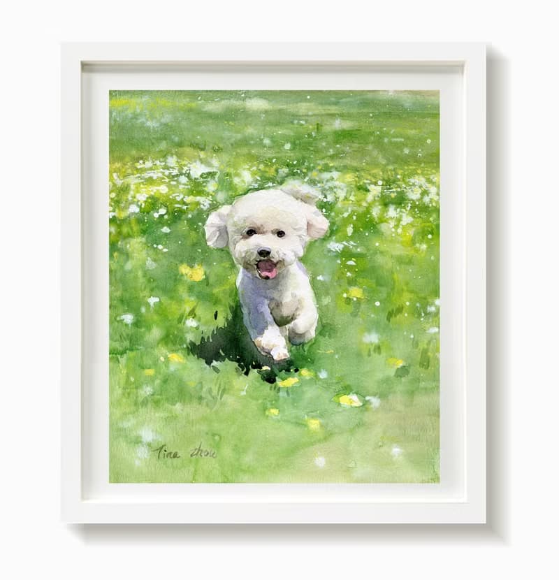 水彩動物-狗狗紀念-寵物店裝飾-比熊犬禮物-送禮-海報-毛孩