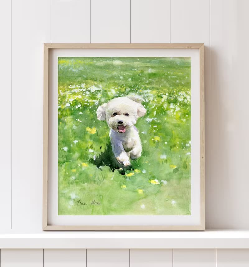 水彩動物-狗狗紀念-寵物店裝飾-比熊犬禮物-送禮-海報-毛孩