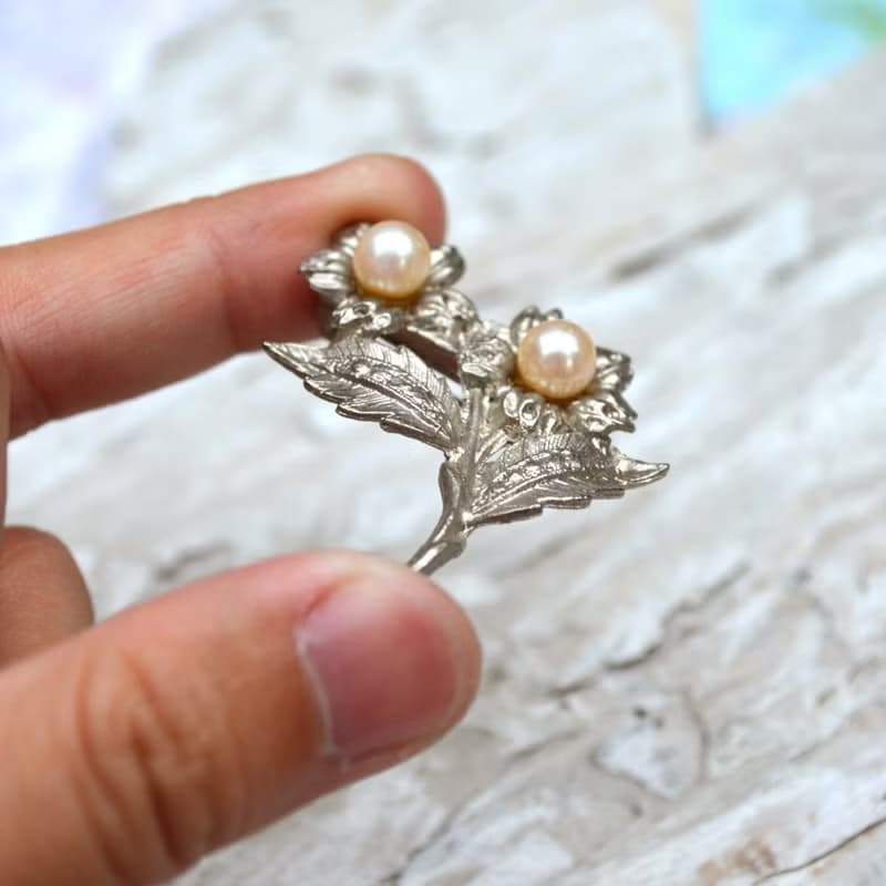 銀色花卉花束珍珠胸針 貴婦風格 日本高級二手中古珠寶首飾古著