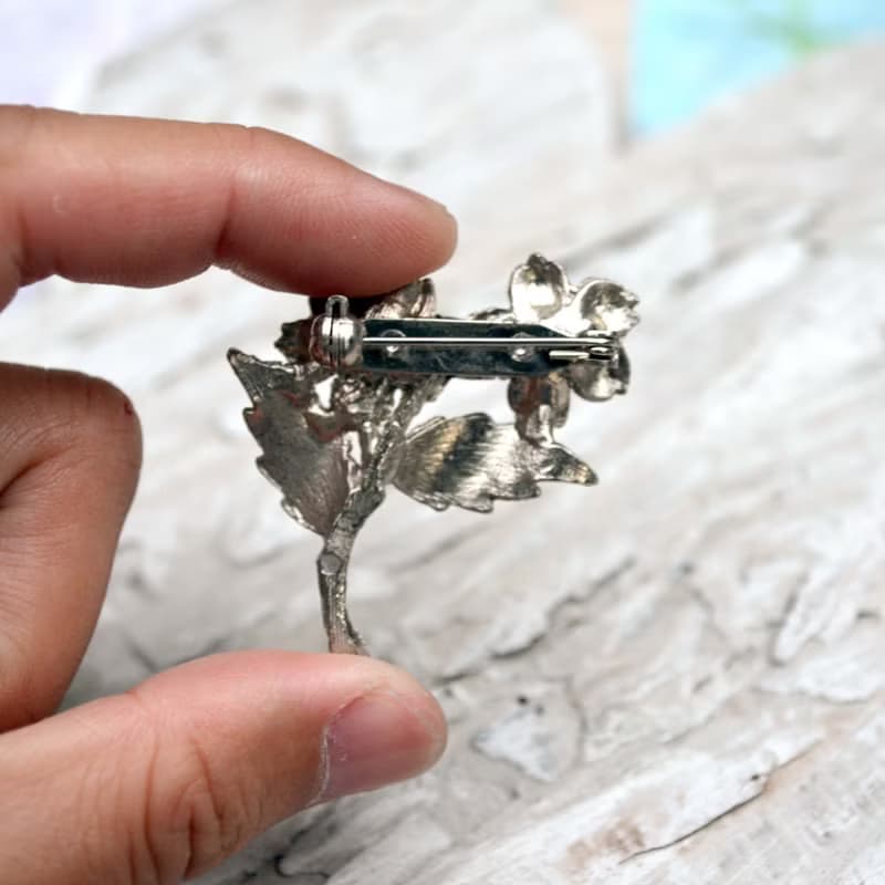 銀色花卉花束珍珠胸針 貴婦風格 日本高級二手中古珠寶首飾古著