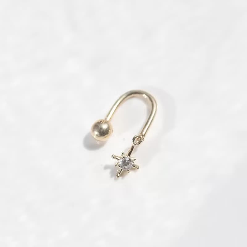 14K Asterism Piercing 星芒鎖珠耳環 (單個)耳骨 耳窩 不退色
