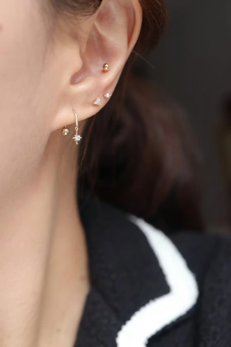 14K Asterism Piercing 星芒鎖珠耳環 (單個)耳骨 耳窩 不退色