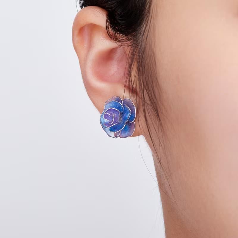 玫瑰花- 手工耳環 樹脂耳環 水晶花 耳針 耳夾