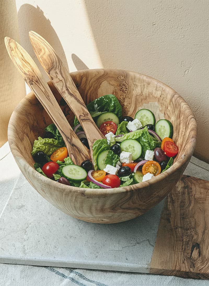手工製橄欖木沙律匙和叉–兩件組