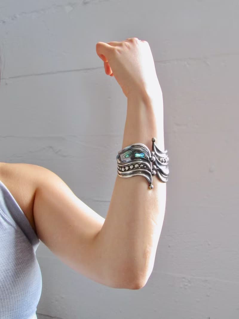Vintage 925 Sterling Silver Abalone Cuff Bracelet