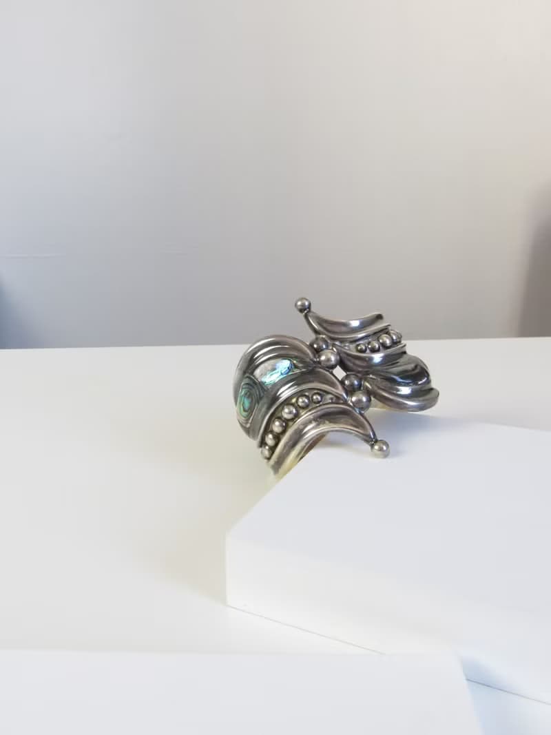 Vintage 925 Sterling Silver Abalone Cuff Bracelet