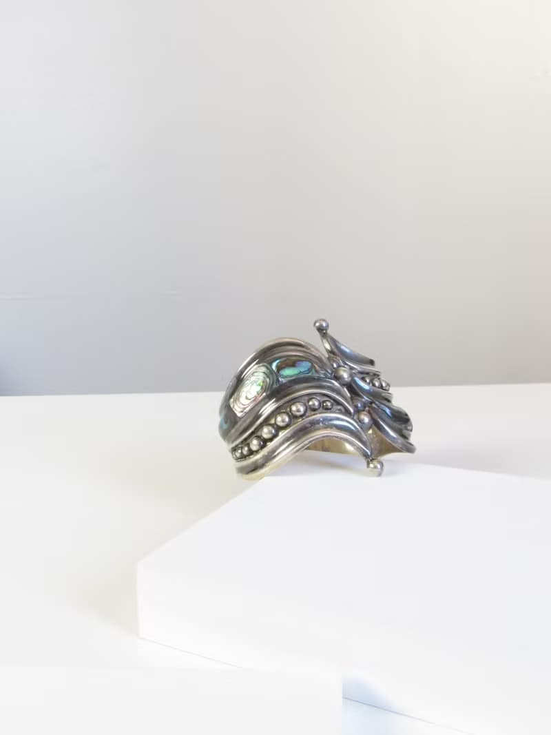 Vintage 925 Sterling Silver Abalone Cuff Bracelet
