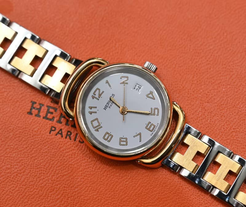 稀有中古二手Hermes Pullman金銀扣帶男女裝手腕錶聖誕生日禮物