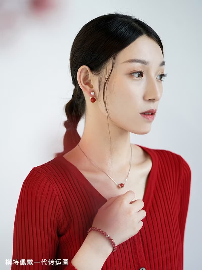 時來運轉硃砂項鏈 925銀帝王硃砂女小眾鎖骨鏈氣質款