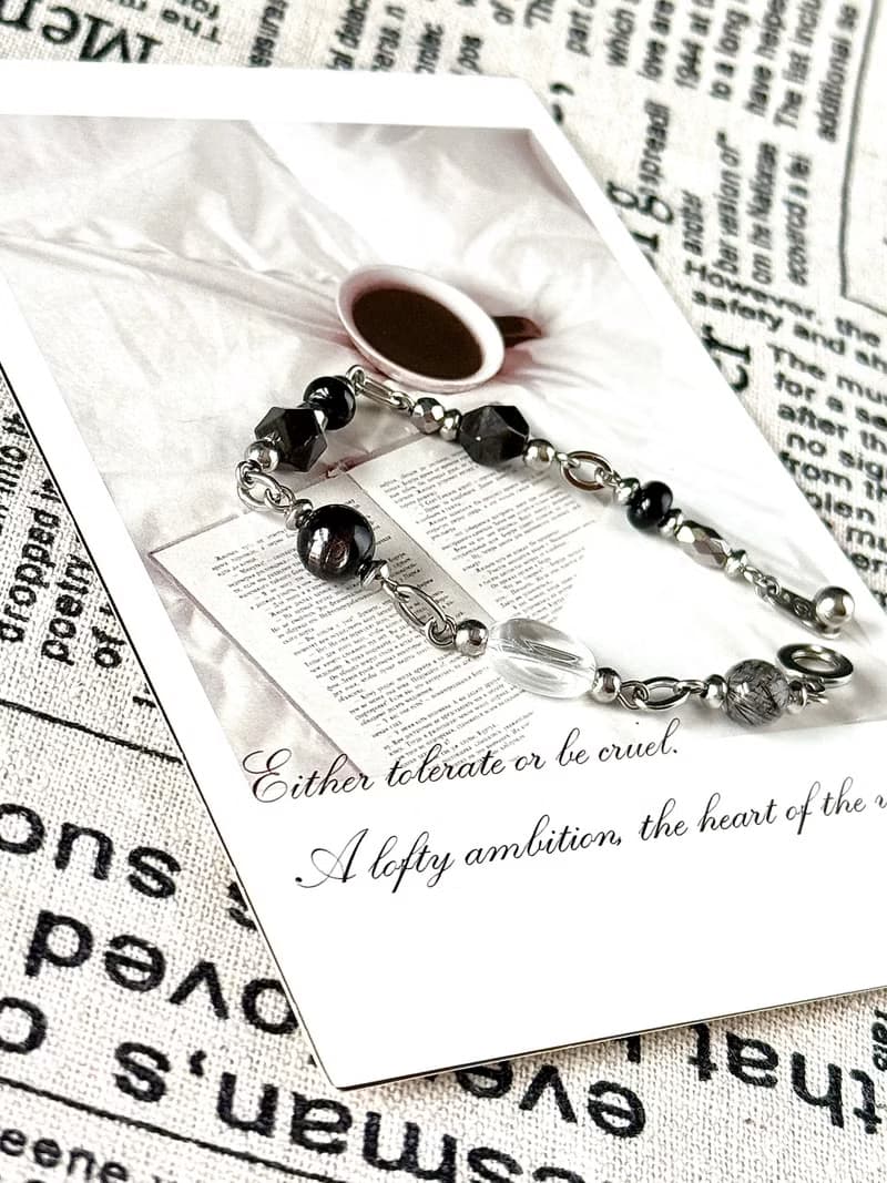 星空畫布水晶手鍊 - 醫療鋼/白水晶/金運石/黑髮晶/黑瑪瑙