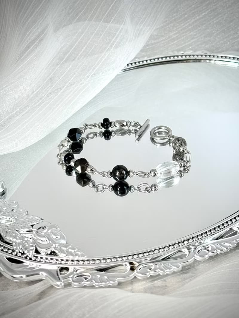 星空畫布水晶手鍊 - 醫療鋼/白水晶/金運石/黑髮晶/黑瑪瑙