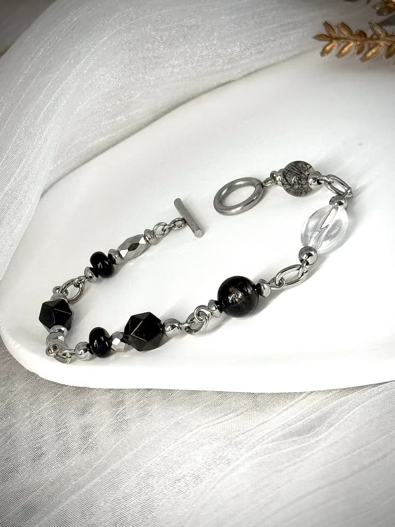 星空畫布水晶手鍊 - 醫療鋼/白水晶/金運石/黑髮晶/黑瑪瑙