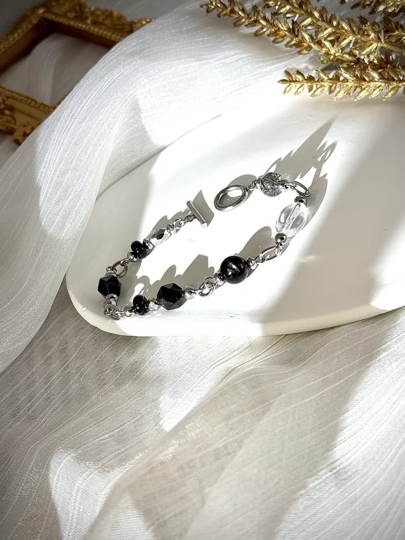 星空畫布水晶手鍊 - 醫療鋼/白水晶/金運石/黑髮晶/黑瑪瑙