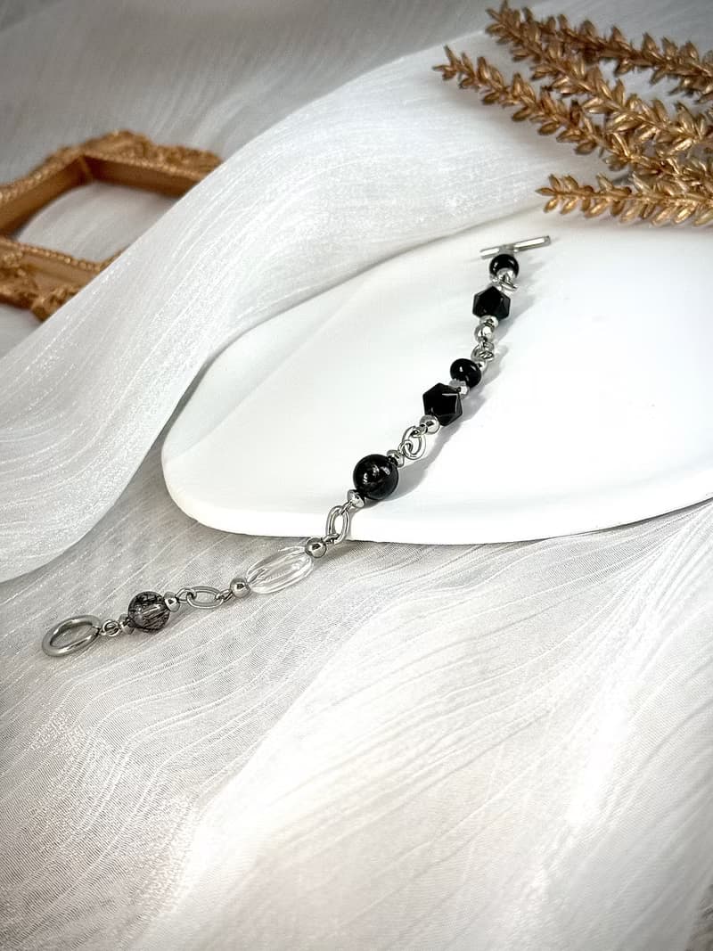 星空畫布水晶手鍊 - 醫療鋼/白水晶/金運石/黑髮晶/黑瑪瑙