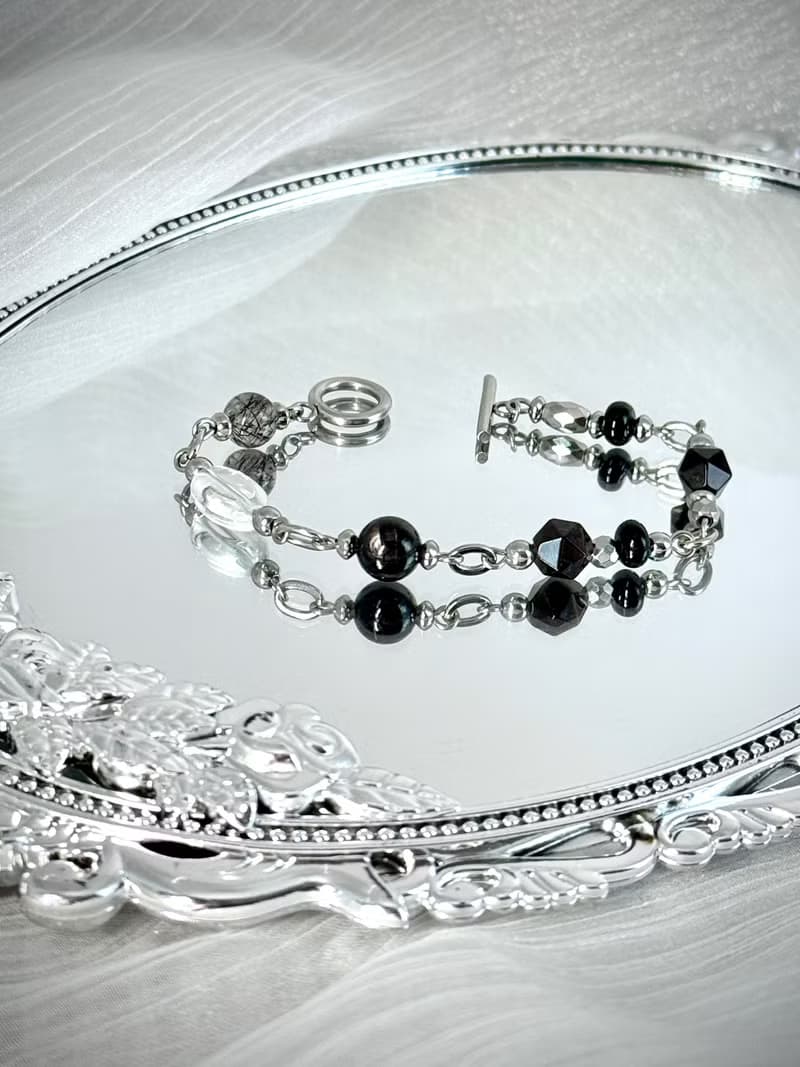 星空畫布水晶手鍊 - 醫療鋼/白水晶/金運石/黑髮晶/黑瑪瑙