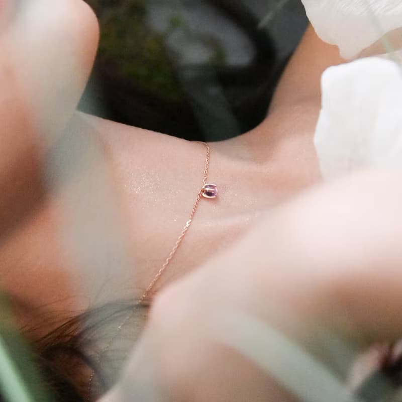 紫水晶鬱金香純銀項鍊 | 天然石水晶項鍊。花瓣設計。兩色可選