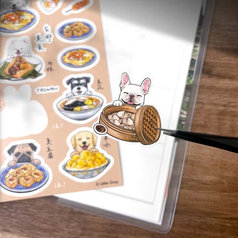 狗狗插畫圖鑑貼紙_狗狗與台灣美食/防水圖鑑貼紙/現貨/台灣製造