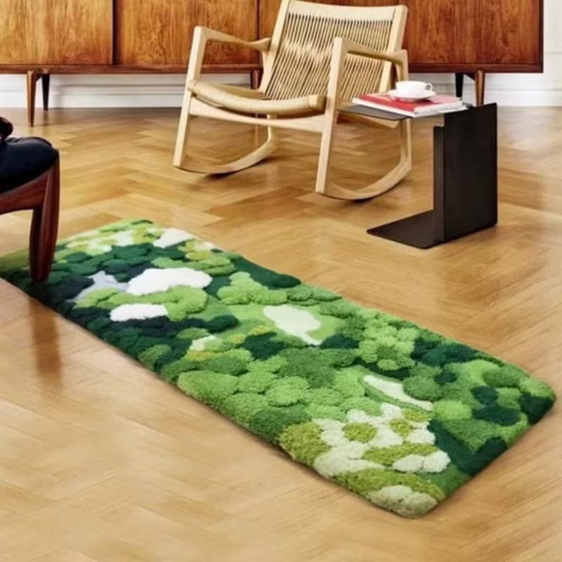 北歐風 手作 紐西蘭羊毛地毯 綠色森林 客廳臥室 床邊墊 家居裝飾