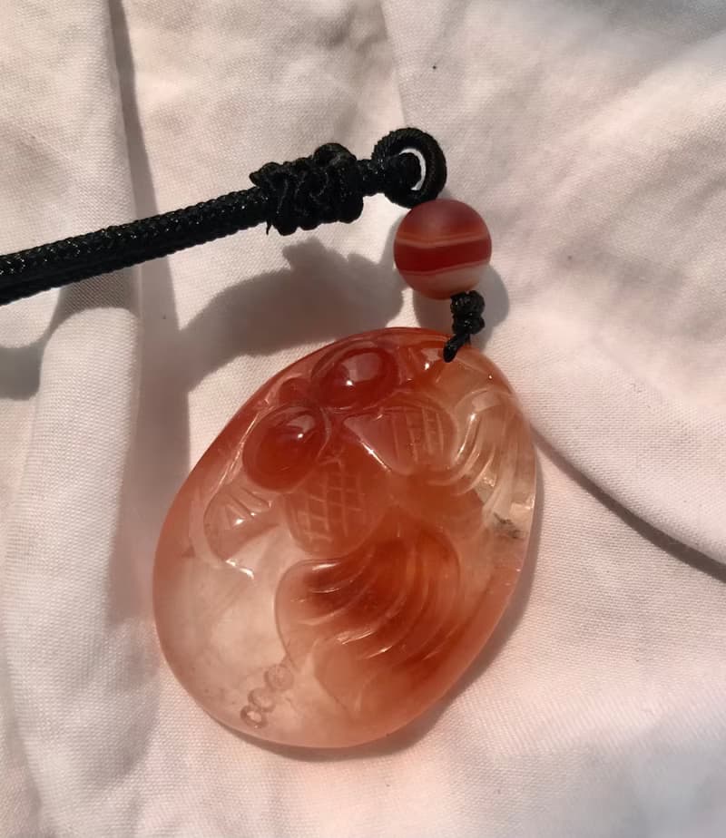 巴西紅兔毛 彩虹 水晶 金魚 人工雕刻 項鍊 吊咀 吊墮 水晶 擺設