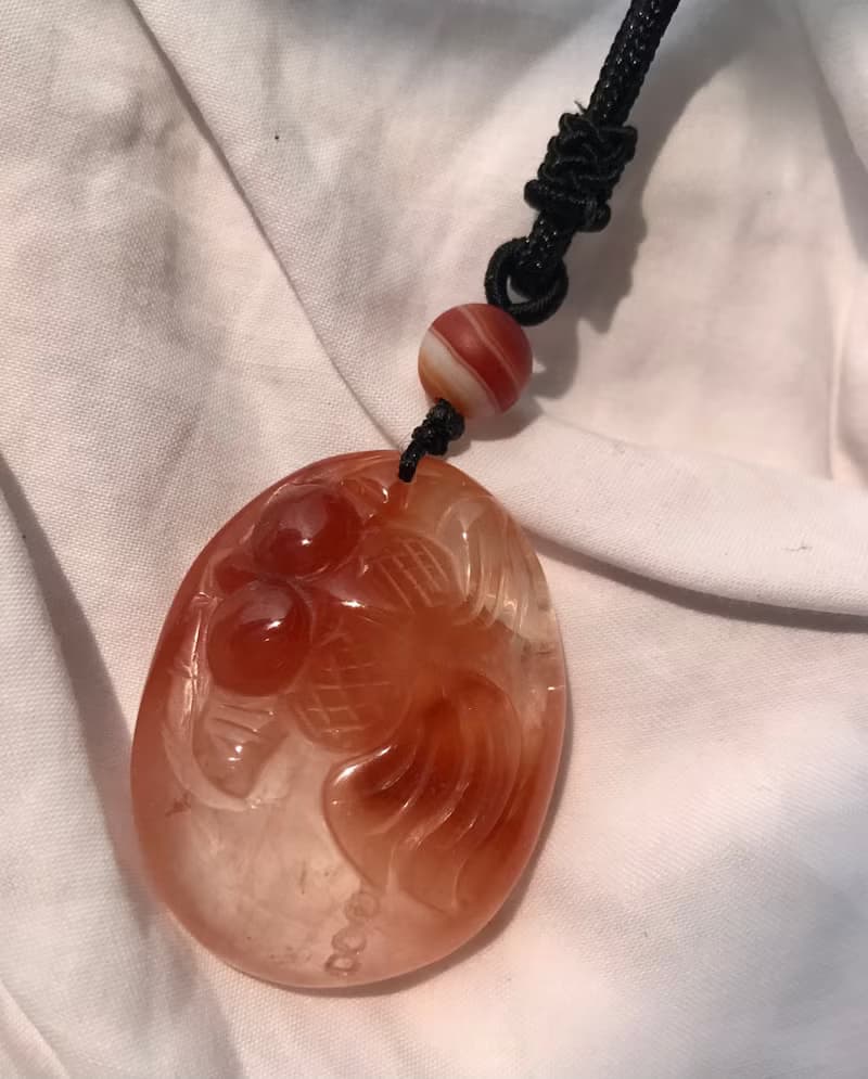 巴西紅兔毛 彩虹 水晶 金魚 人工雕刻 項鍊 吊咀 吊墮 水晶 擺設