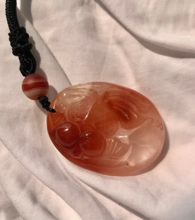 巴西紅兔毛 彩虹 水晶 金魚 人工雕刻 項鍊 吊咀 吊墮 水晶 擺設