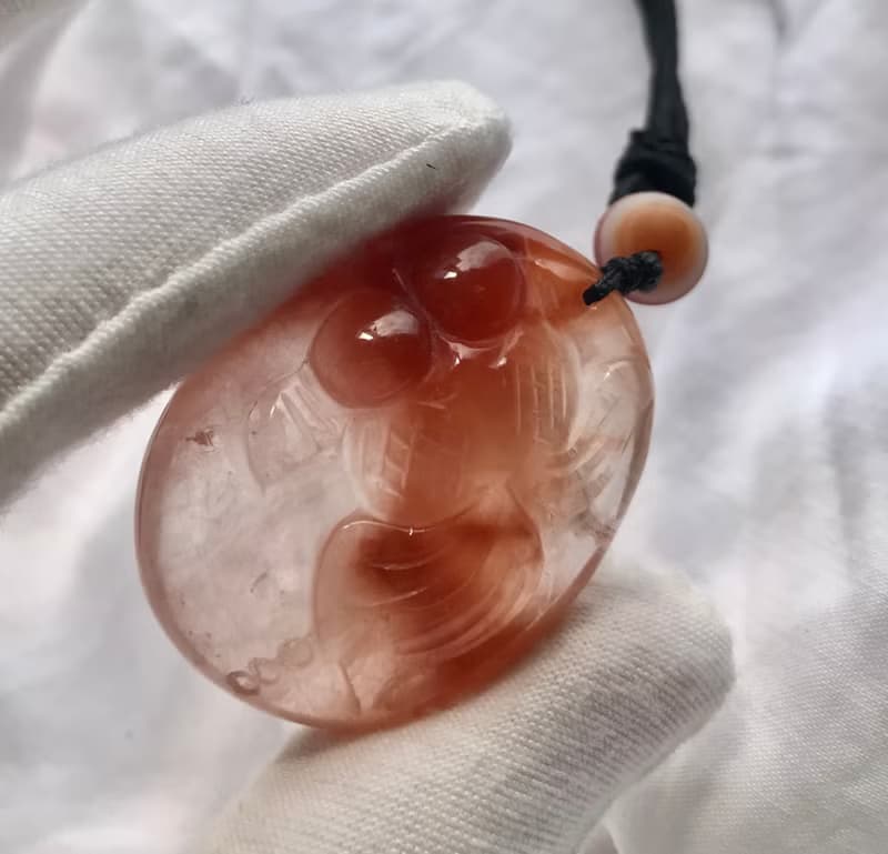 巴西紅兔毛 彩虹 水晶 金魚 人工雕刻 項鍊 吊咀 吊墮 水晶 擺設