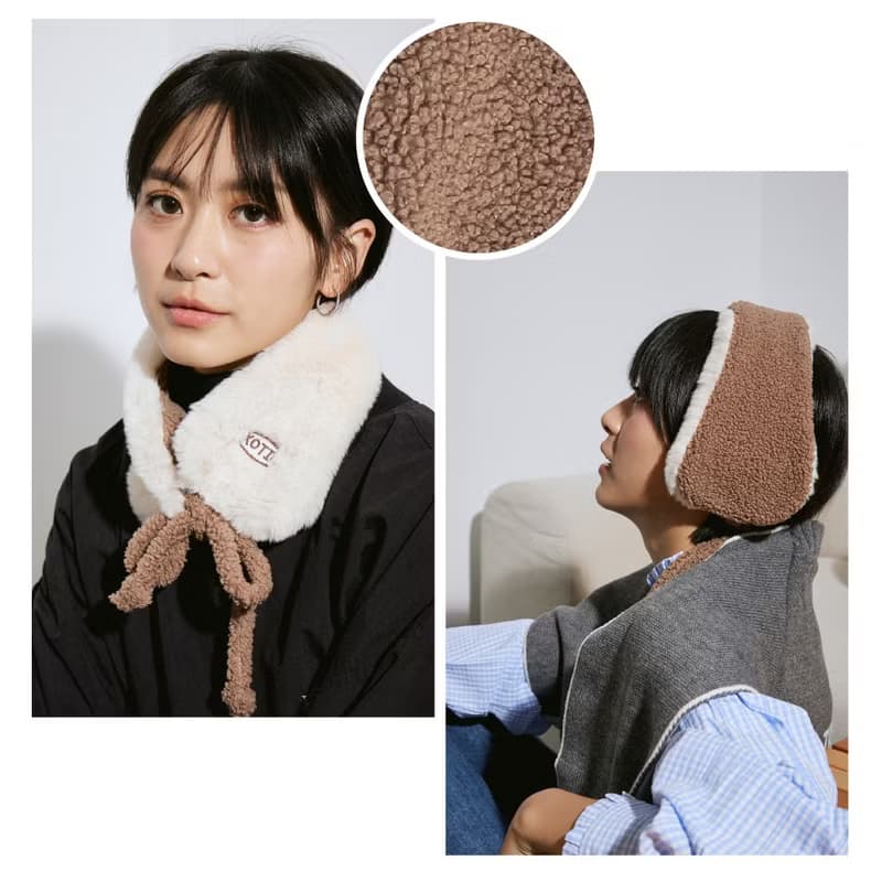 【福袋】格紋連帽頭巾 保暖優惠組 + 仿羔羊絨雙面耳罩