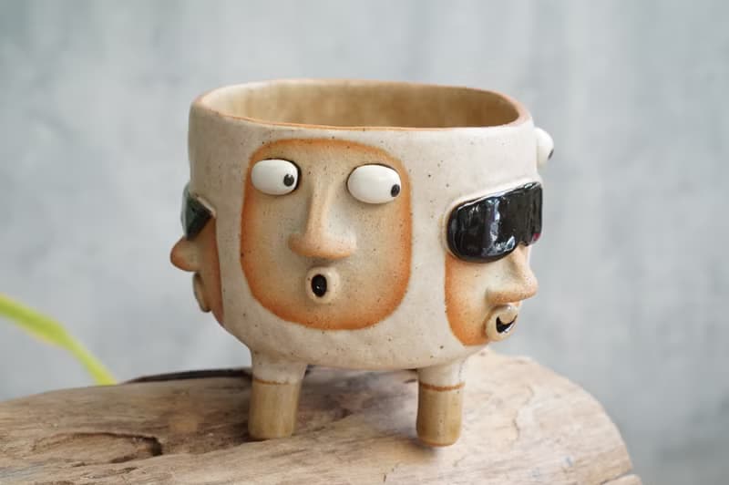 Funny Succulent planter set with faces.