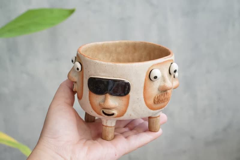 Funny Succulent planter set with faces.