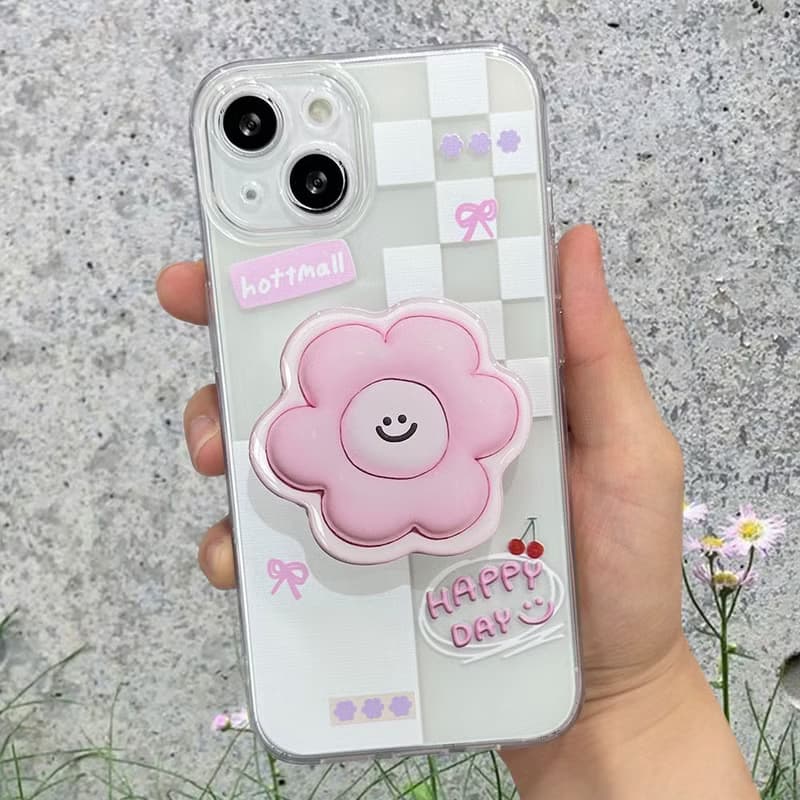 Pink smile flower grip smartphone acrylic smart tok