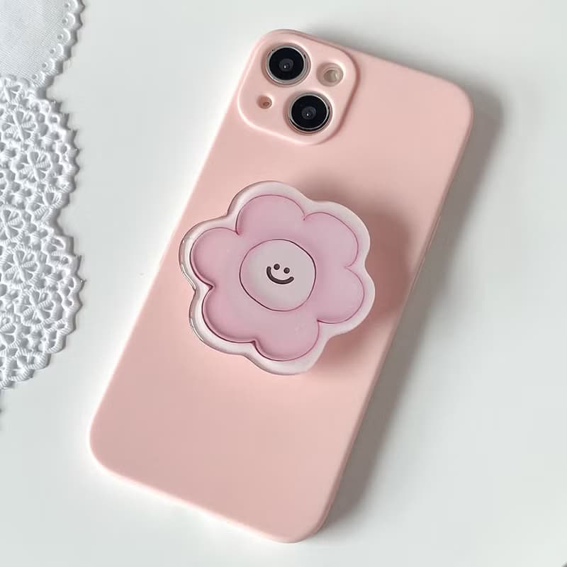 Pink smile flower grip smartphone acrylic smart tok