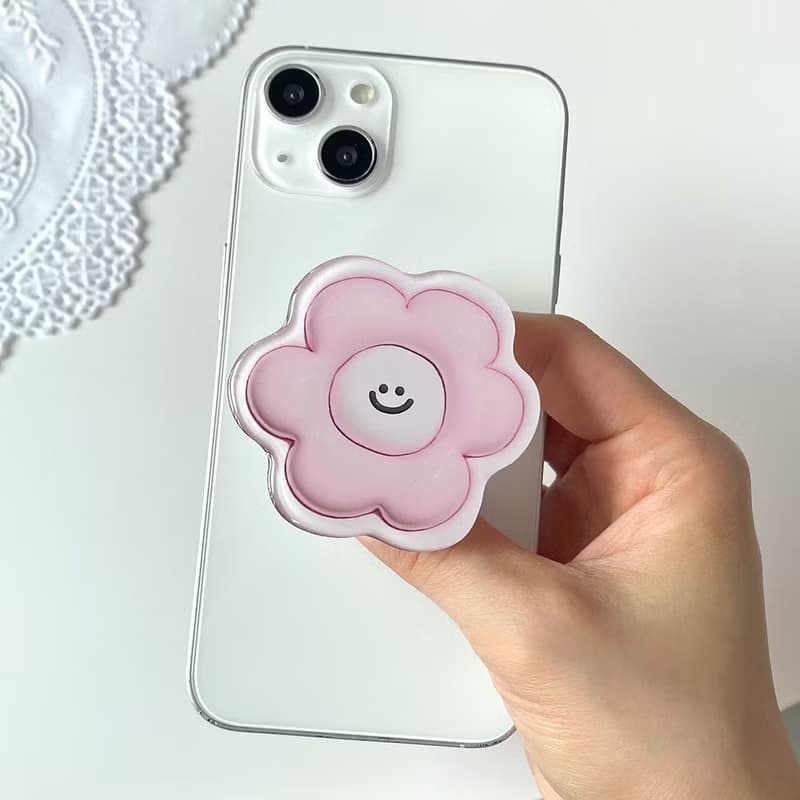 Pink smile flower grip smartphone acrylic smart tok