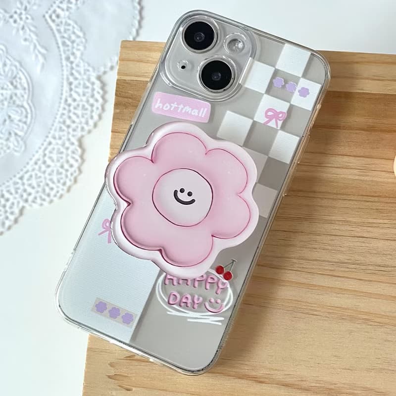 Pink smile flower grip smartphone acrylic smart tok