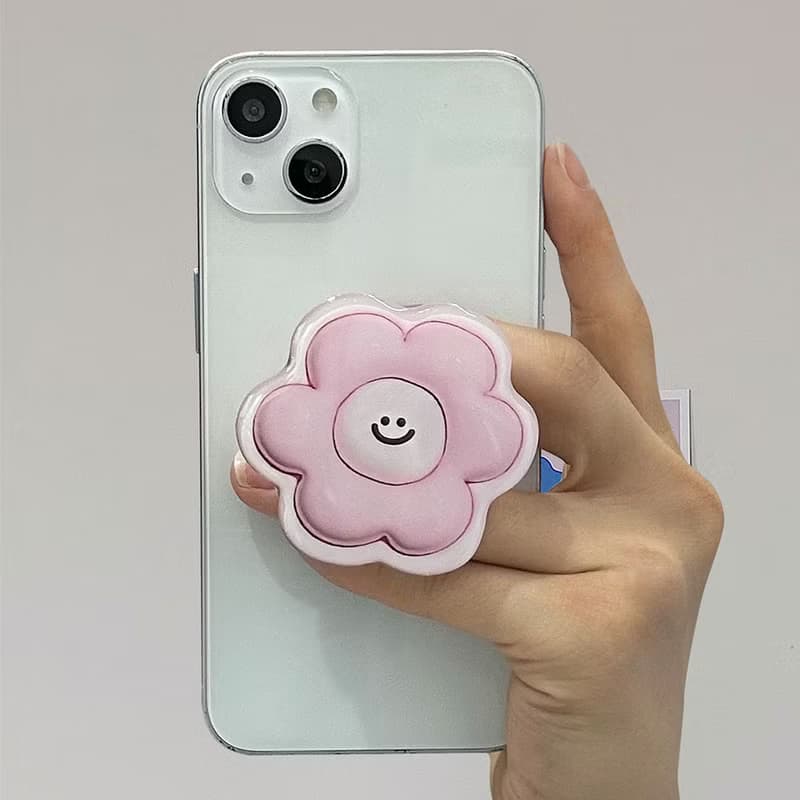 Pink smile flower grip smartphone acrylic smart tok