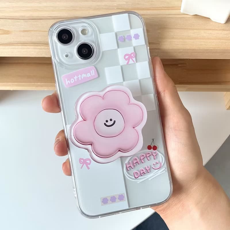 Pink smile flower grip smartphone acrylic smart tok