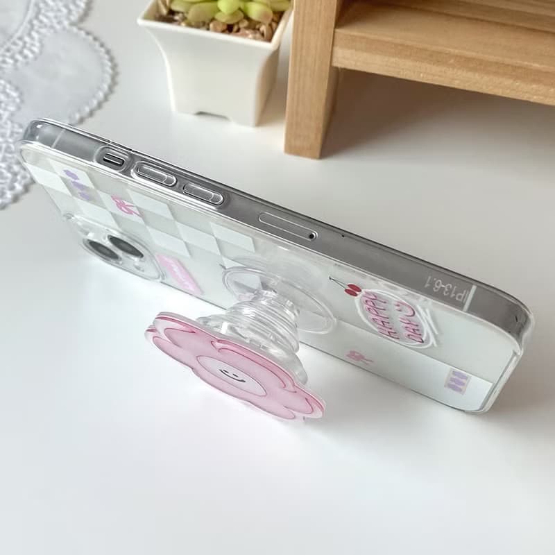 Pink smile flower grip smartphone acrylic smart tok