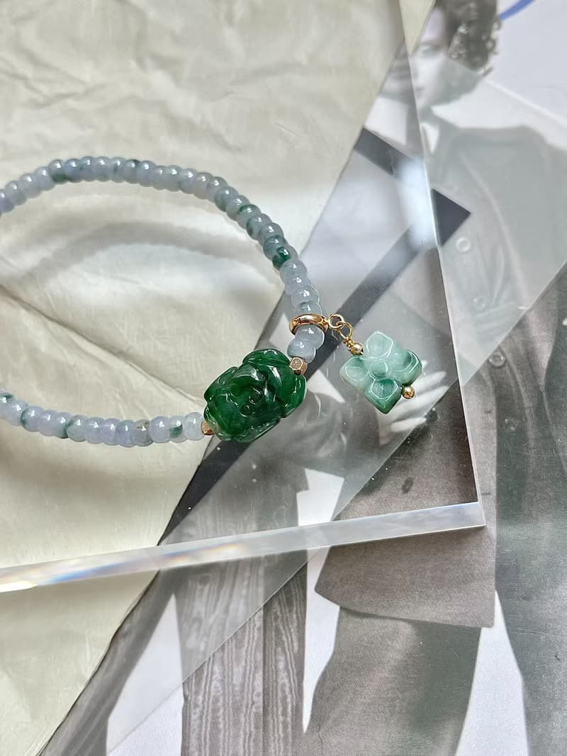 滿濃綠蓮花翡翠14k包金手串 手鍊|天然緬甸翡翠
