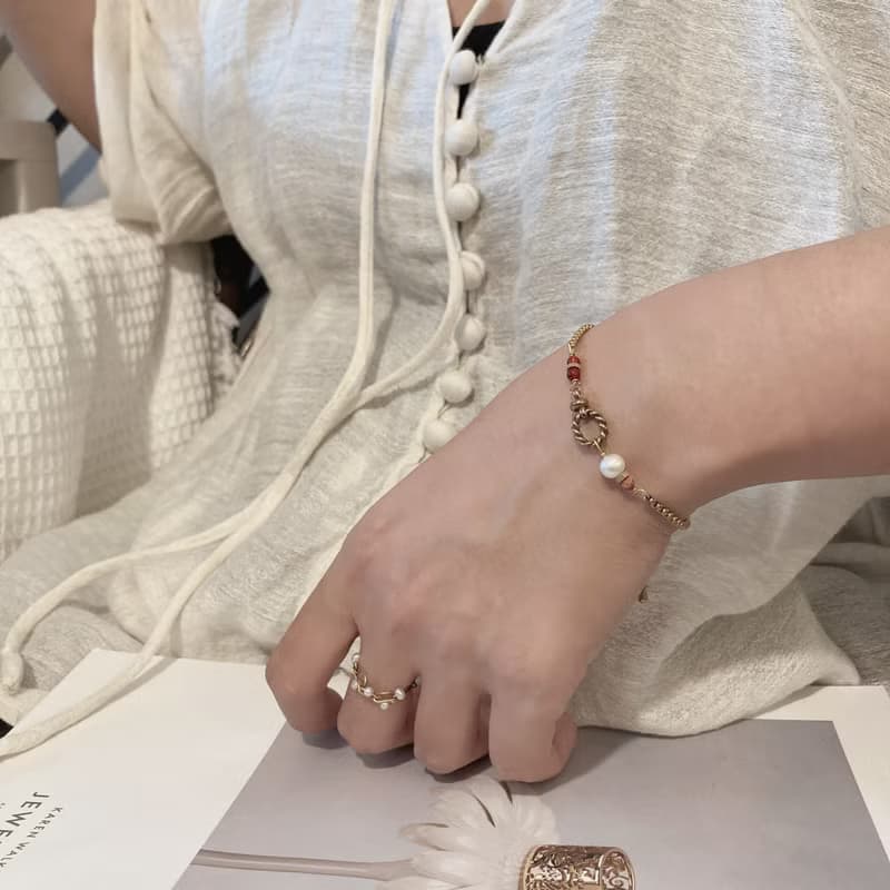 老林雜貨 | 珍珠紅瑪瑙黃銅手鍊