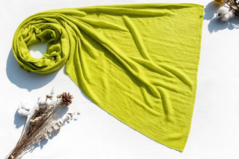 喀什米爾Cashmere/羊絨圍巾/純羊毛圍巾披巾/戒指絨披肩-蘋果綠色