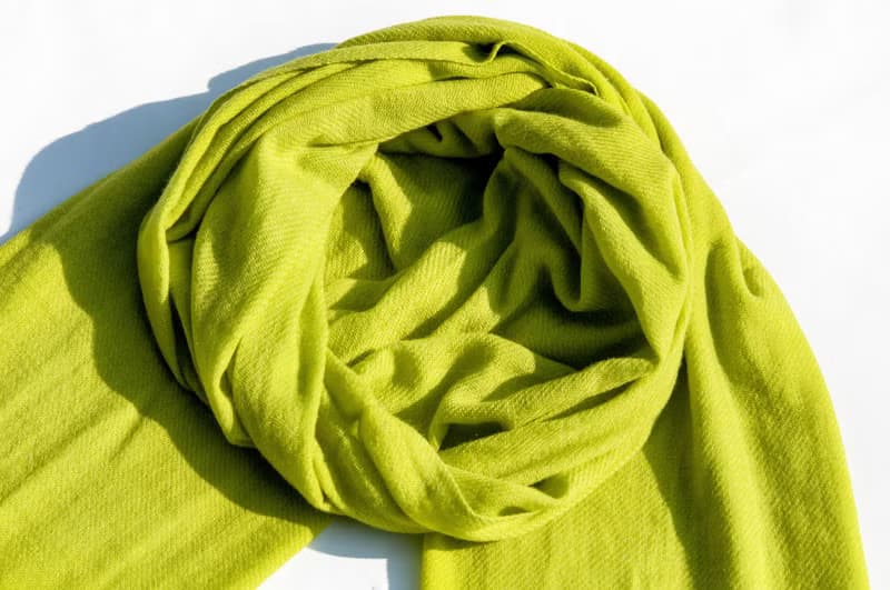 喀什米爾Cashmere/羊絨圍巾/純羊毛圍巾披巾/戒指絨披肩-蘋果綠色