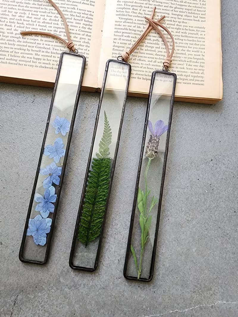 植物圖鑑∣小葉藍繡球花∣玻璃鑲崁∣花草標本書籤