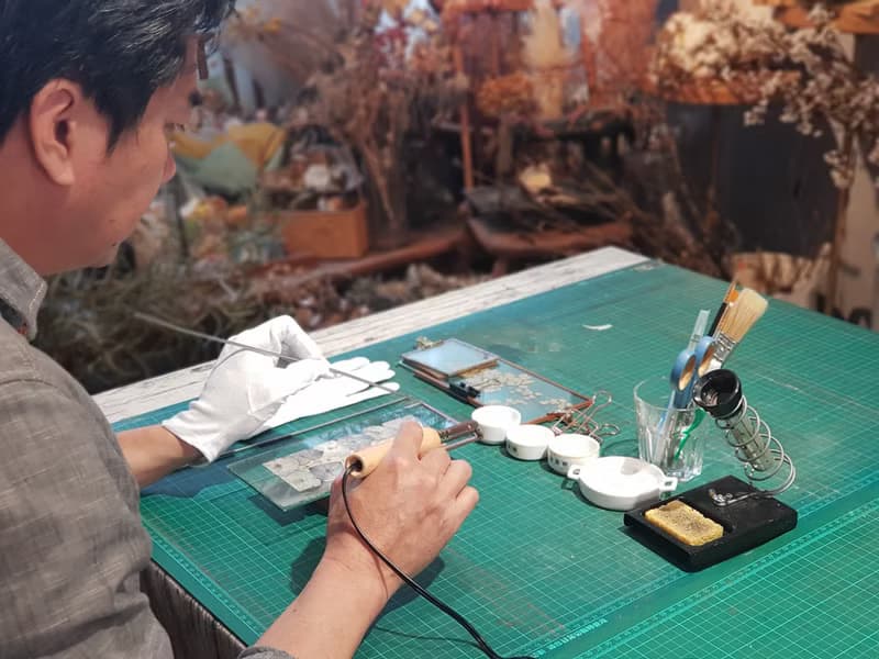 植物圖鑑∣小葉藍繡球花∣玻璃鑲崁∣花草標本書籤